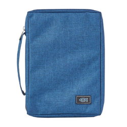 Image of BC: Poly-canvas Blue Medium Bible Cover with Fish Badge