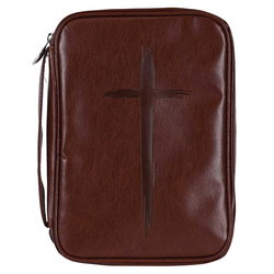 Image of Bible Cover Brown Rugged Cross Large