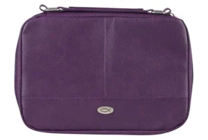 Bible Cover Large Organizer Two-fold Warm Purple w/Ichthus Badge