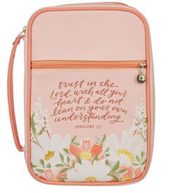 Image of Bible Cover Fashion Pink Floral Printed Trust in The Lord With All Your Heart Pr