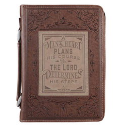 Image of BC: A Man’s Heart Faux Leather Bible Cover Brown – Proverbs 16:9 Large