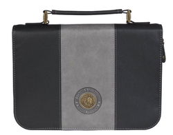 Image of Bible Cover Classic Two-tone Gray/Black Be Strong Josh. 1:9