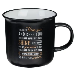 Bless You and Keep You Black and Gold Camp-style Ceramic Coffee Mug - Numbers 6