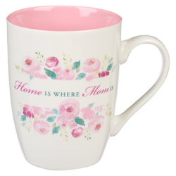Image of Home Is Where Mom Is Pink Peony Ceramic Coffee Mug