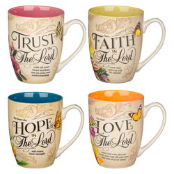Image of Faith Trust Hope and Love Floral Mug Set