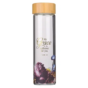 My Grace is Sufficient - Glass Water Bottle with Bamboo Lid & Sle