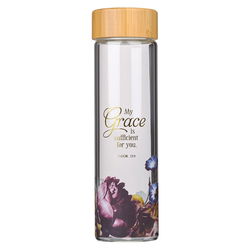 Image of My Grace is Sufficient – Glass Water Bottle with Bamboo Lid & Sle