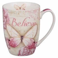Image of Believe Pink Butterfly Coffee Mug – Mark 9:23