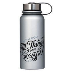 Image of Silver Stainless Steel Water Bottle – Matthew 19:26
