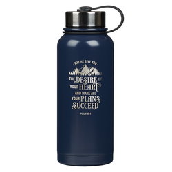 Image of Navy Stainless Steel Water Bottle – Psalm 20:4