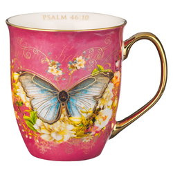 Image of Mug Pink/White Butterfly Be Still Ps. 46:10