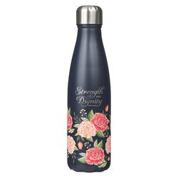 Image of Water Bottle SS Navy Floral Strength & Dignity Prov. 31:25
