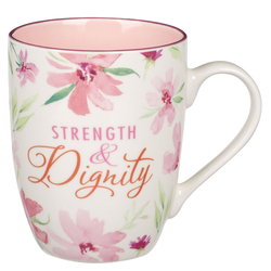 Image of Mug Pink Floral Strength & Dignity Prov. 31:25