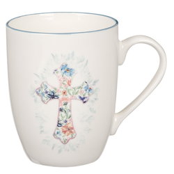Image of Mug Blue Floral Cross