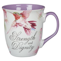Image of Mug Purple Hummingbird Strength & Dignity Prov. 31:25