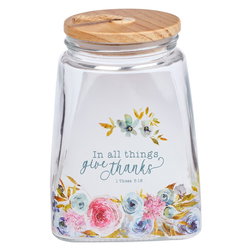 Image of Gratitude Jar w/ Cards Glass In All Things Give Thanks 1 Thess. 5:18