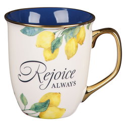 Image of Mug Yellow/Blue Rejoice Always 1 Thess. 5:16-18