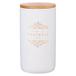 Image of Gratitude Jar w/ Cards Ceramic Today I’m Grateful For White/Gold