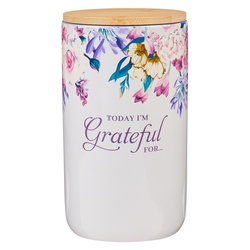 Image of Gratitude Jar w/ Cards Ceramic Today I’m Grateful For Purple Floral with Cards