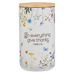 Image of Gratitude Jar w/ Cards Ceramic In Everything Give Thanks. 1 Thess. 5:18