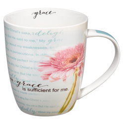 Image of Mug Pink Daisy Grace is Sufficient 2 Cor. 12:9-11