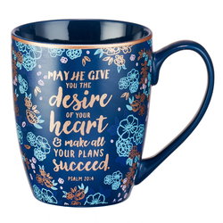 Image of Mug Blue Floral Desire of Your Heart Ps. 20:4