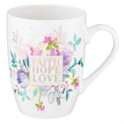 Image of Mug White Floral Faith, Hope, Love