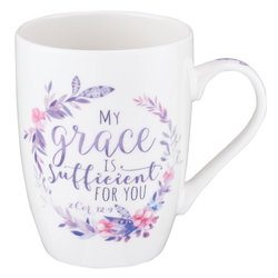 Image of Mug White Floral Grace is Sufficient 2 Cor. 12:9