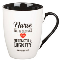 Image of Mug White/Black Nurse Strength & Dignity Prov. 31:25