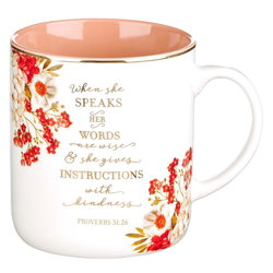 Image of Mug Coral/White Floral When She Speaks Prov. 31:26