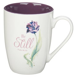 Image of Mug White/Purple Tulip Be Still Ps. 46:10