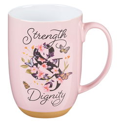Image of Mug White/{Pink Butterflies Strength & Dignity. Prov 31:25