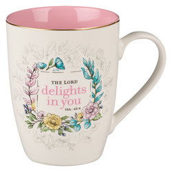 Image of Mug Pink/White Floral The Lord Delights in You Isa. 62:4