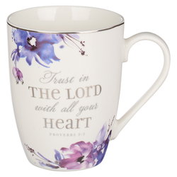 Image of Mug White Floral Trust in the Lord Prov. 3:5
