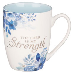 Image of Mug White/Blue Floral The Lord is My Strength Ps. 28:7