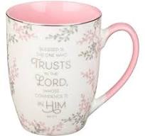 Image of Mug White/Pink Branches Trusts in the Lord Jer. 17:7