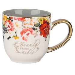 Image of Mug Gray/White Floral Beauty from the Ashes Isa. 61:3