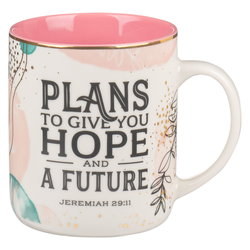 Image of Mug Pink/White Abstract/Leaves Plans Jer. 29:11