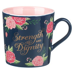 Image of Mug Pink/Navy Floral Strength & Dignity Prov. 31:25