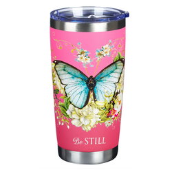 Image of Mug SS Travel Pink Butterfly Be Still