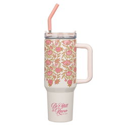 Image of Be Still and Know Pink Spring Floral 40 oz. Tumbler with Reusable Straw