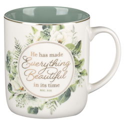 Image of Mug Green Floral Everything Beautiful Ecc. 3:11