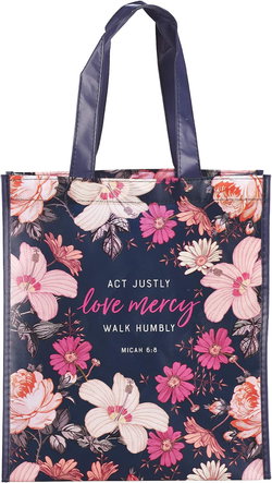 Image of Tote Navy Floral Printed Love Mercy Mic. 6:8