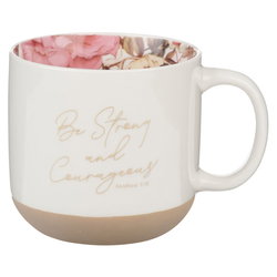 Image of Mug White Floral Strong & Courageous Josh. 1:9