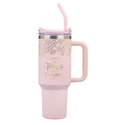 Image of Tumbler w/straw SS Pink With God Matt. 19:26