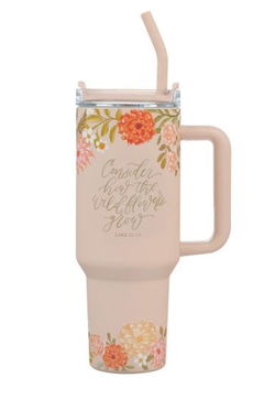 Image of Tumbler w/straw Orange SS Consider How The Wildflowers Grow Luke 12:27