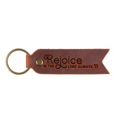 Image of Leather Key Fob Rejoice in the Lord Always Phil 4:4