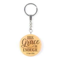 Image of Olive Wood Keychain – His Grace is Enough 2 Cor 12:9