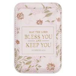 Image of Phone Wallet Magnetic White Floral Bless You And Keep You Num. 6:24