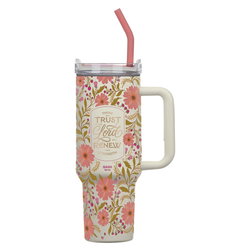 Image of Tumbler SS Coral Floral Those Who Trust In The Lord Isa. 40:31